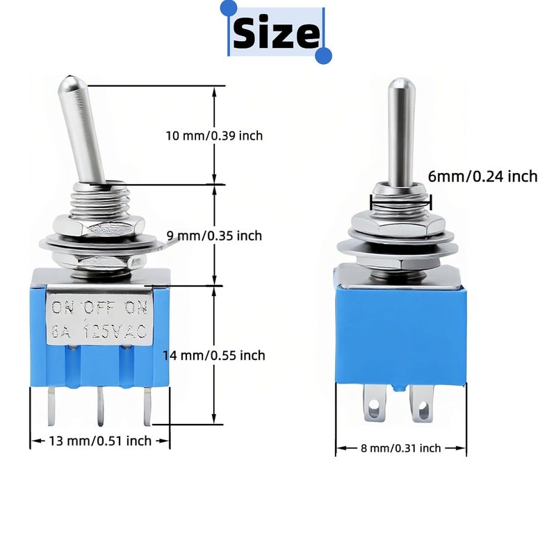 EGSCST 12 قطعة مفتاح تبديل مصغر SPST 6A 125V مفتاح روك صغير ON/Off/ON 6 دبابيس 3 وضعيات - Image 2
